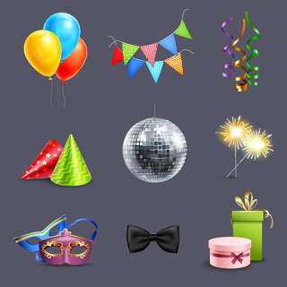 生日聚会气球彩旗礼物面具素材